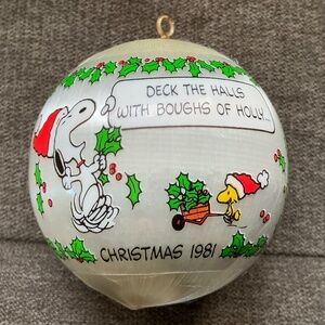 Vintage Hallmark Snoopy & Woodstock Christmas 1981 Satin Ornament Deck the Halls